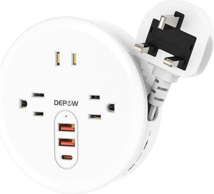 DEPOW UK Ireland Travel Plug Adapter, Type G Travel Converter with 3 Outlets 3 USB(1 USB C), 4FT Extension Cord, Power Adapter for US to UK Ireland...