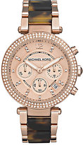 Thumbnail for your product : Michael Kors Parker Pavé Rose Goldtone Stainless Steel & Tortoise-Print Acetate Chronograph Bracelet Watch