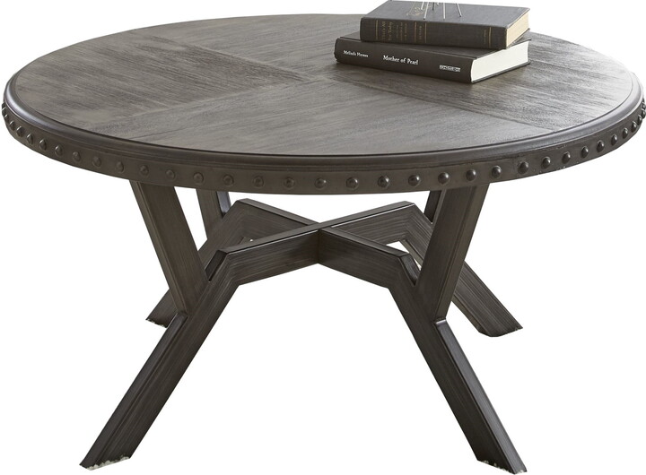 Steve Silver Alamo Indoor Industrial Wood and Nailhead 18" Height Round Coffee Table, Gray