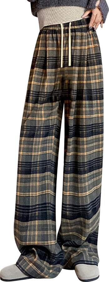 Women's High Waisted Crossover Vintage Plaid Casual Super Flare Pants -  Halara