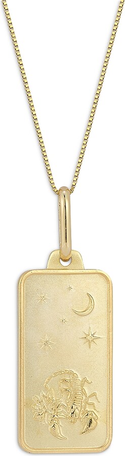 Alberto Amati 14K Yellow Gold Zodiac Dog Tag Pendant Necklace 18