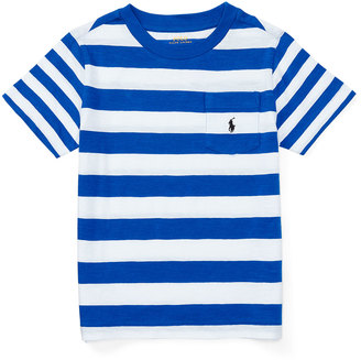 Ralph Lauren Childrenswear Striped Cotton Slub Jersey Tee, Pure White/Blue, Size 2-4
