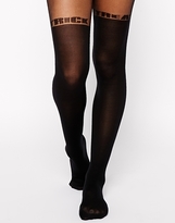 Thumbnail for your product : ASOS 40 Denier Tights With Trick Or Treat Over The Knee Design - Black