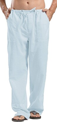 JINIDU Mens Linen Trousers Loose Casual Elastic Drawstring Yoga Beach Pants 