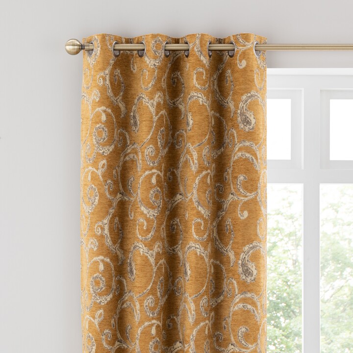 Dunelm Chenille Scroll Ochre Eyelet Curtains Ochre ShopStyle