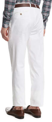 Brioni Stretch-Cotton Flat-Front Pants, White