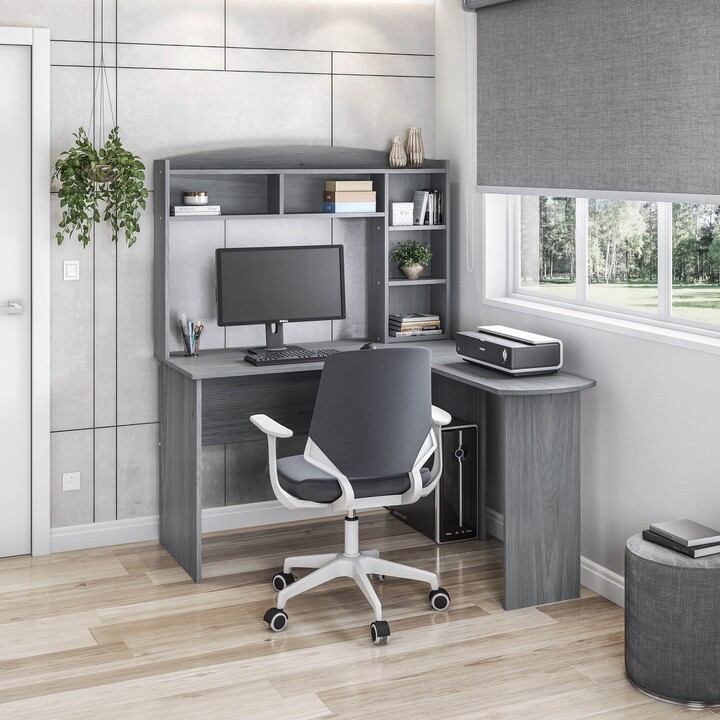 Global Pronex Modern LShaped Desk with Hutch, Grey ShopStyle