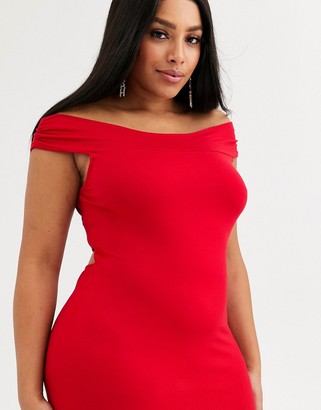 ASOS Curve DESIGN Curve going out bardot cut out back detail mini dress in red