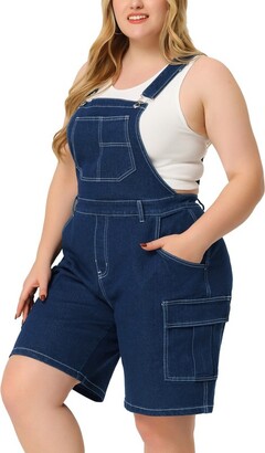 Agnes Orinda Agne Orinda Women' Plu Size Denim Overall Cro Back Cargo  Pocket Adjutable Strap Jean Shortall Dark Blue 3X - ShopStyle