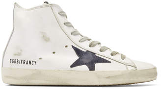 Golden Goose White and Navy Francy High-Top Sneakers