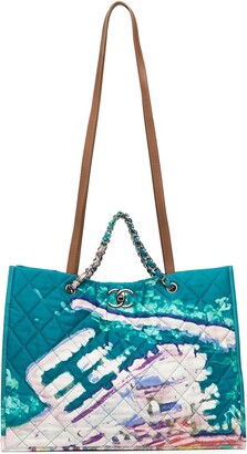 Large shopping bag, Mixed fibers, calfskin & gold-tone metal, blue —  Fashion | CHANEL