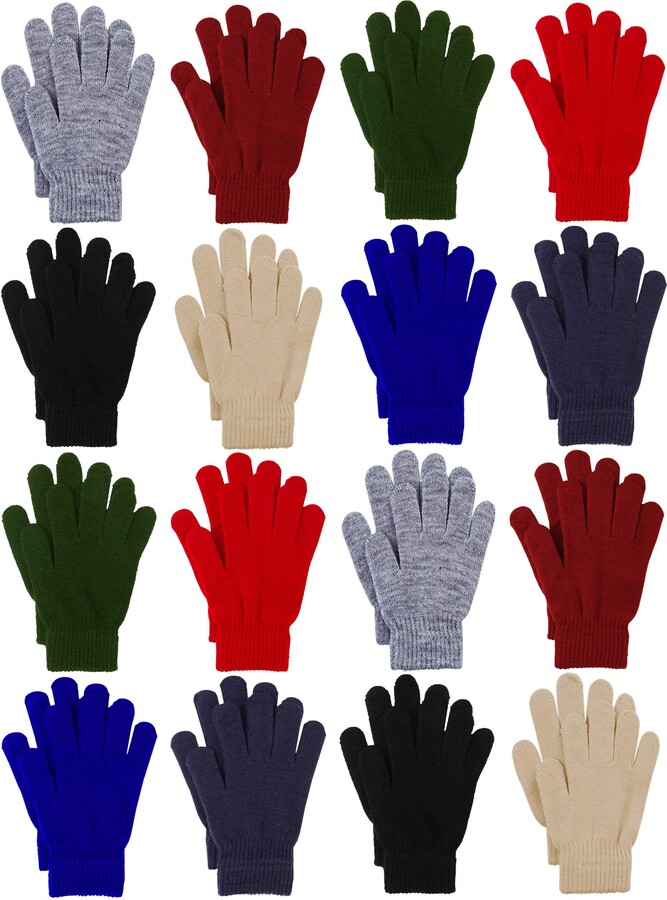 Cooraby 12 Pairs Winter Knitted Magic Gloves Stretchy Full Fingers Gloves for Men Women or Teens 