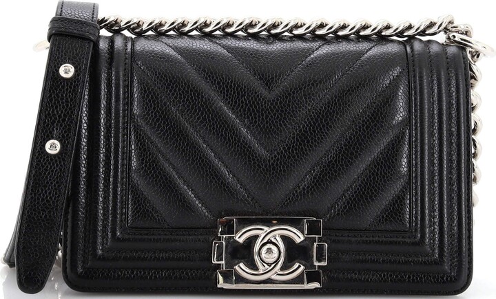 Chanel Burgundy Chevron Caviar and Leather Medium Boy Flap Bag
