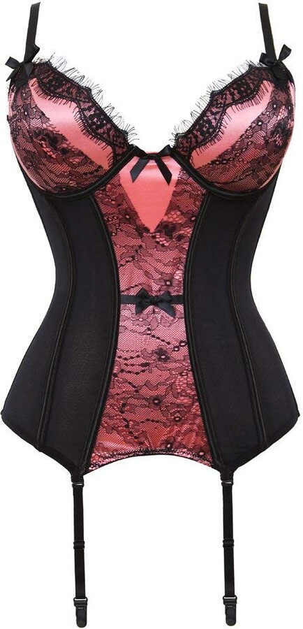 KUOSE Womens Waist Cincher Basque Bustier Top Laced Lingerie with Suspenders