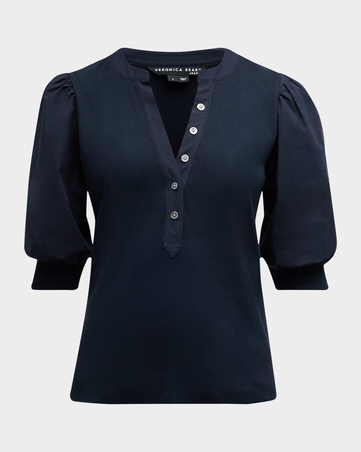 Veronica Beard Coralee Puff Sleeve Button-Front Top