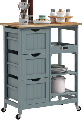 Ophelia & Co. Compact Rolling Kitchen Island Cart With Wood Top Shelves Drawers For Space-Saving Storage And Easy Mobility