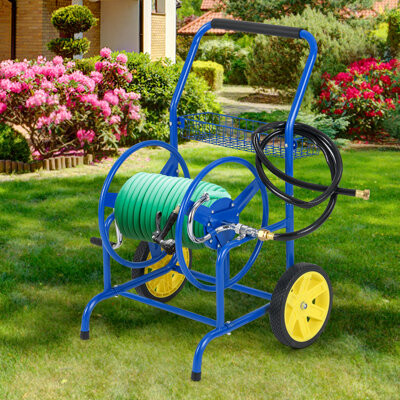 Gymax Garden Hose Reel Cart 230 FT of 5/8'' Large Capacity w/ 2 Wheels Storage Basket