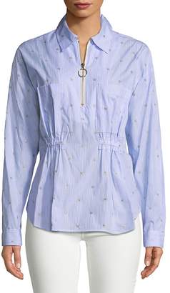 Derek Lam 10 Crosby Women's Embellished Pinstripe Collared Shirt