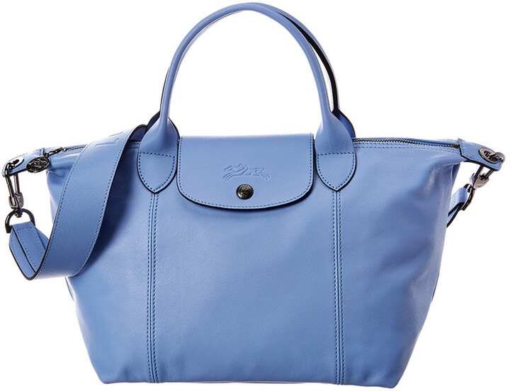 Le Pliage Cuir Small Leather Logo Strap & Short Handle Tote