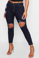 Thumbnail for your product : boohoo Plus Open Knee 5 Pocket Skinny Jean