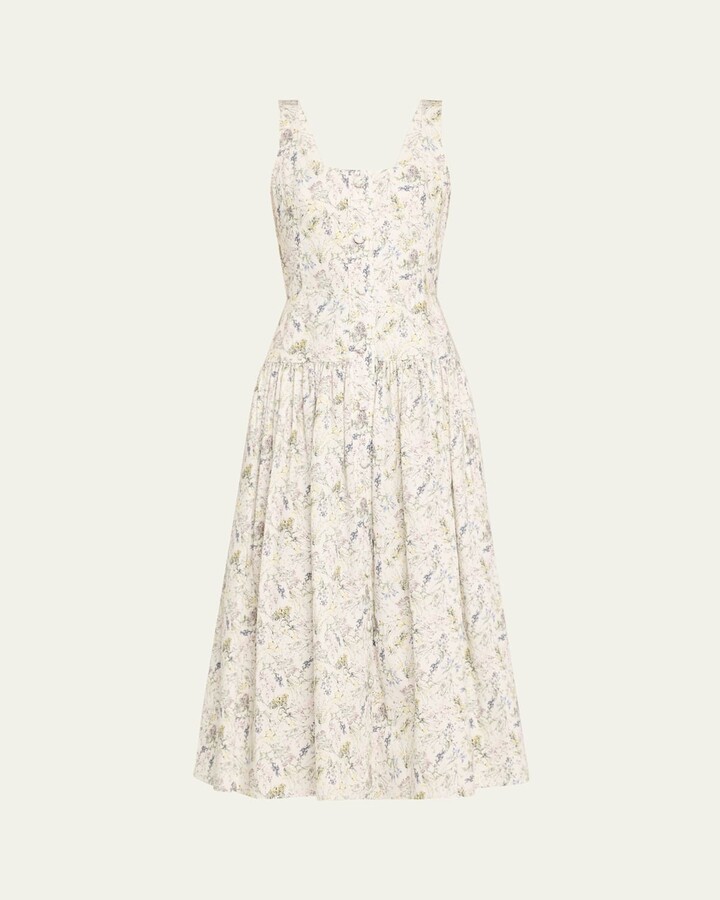 Adam Lippes Cassie Floral Poplin Midi Dress
