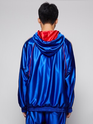 Gucci Shiny Jersey Hooded Sweatshirt With Web Bluette - ShopStyle