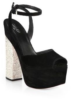 Giamba Glittered-Heel Suede Sandals