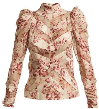 Zimmermann Unbridled Floral Print Silk Blend Blouse - Womens - Burgundy Print