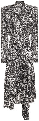 Balenciaga Draped Pleated Printed Crepe De Chine Midi Dress