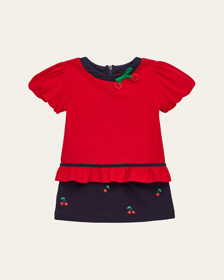 Florence Eiseman Girl's 2-Piece Embroidered Cherry Bubble-Sleeve Top & Skort Set, Size 2-6