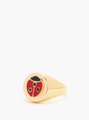 Wilhelmina Garcia Ladybird Enamel & 18kt Gold-plated Signet Ring - Red Gold