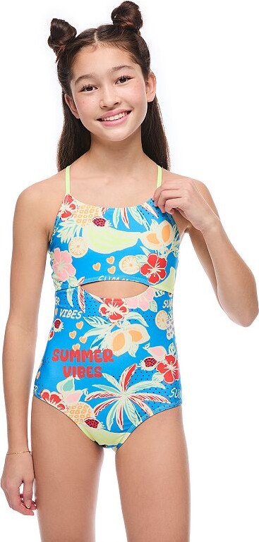 Breaking Waves Girls 4-16 Cut Out One-Piece Swimsuit with Cross Back Straps