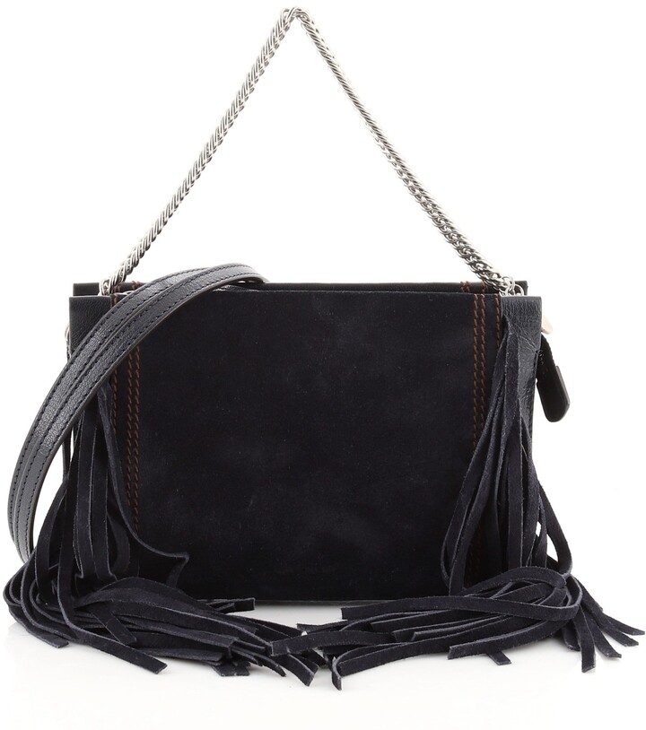 black suede fringe crossbody bag