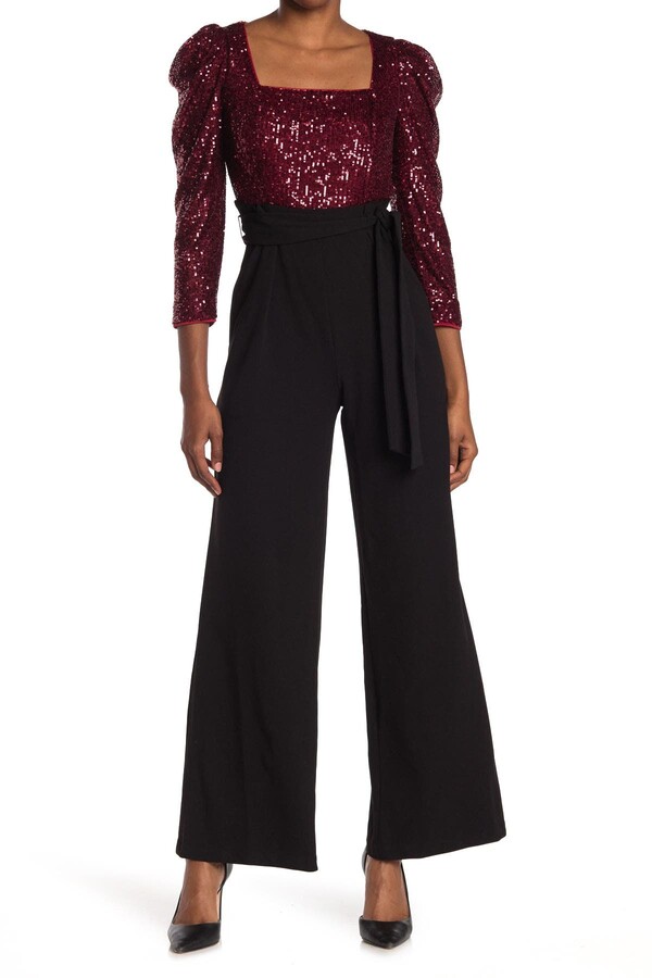 Donna Sequin Puff Sleeve Paper Bag Jumpsuit ShopStyle