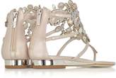 Thumbnail for your product : Rene Caovilla Light Gold/Ivory Cream Leather Flat Sandals w/Crystals