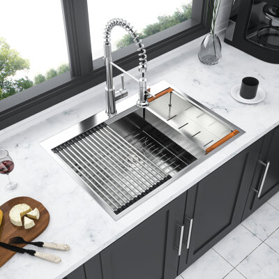IntrospectiveIncline 30 Drop - In Kitchen Sink 16 Gauge Stainless Steel Single Bowl Workstation With Wear & Rust Resistance Four X Shaped Drainage System 5 Pack Accessor