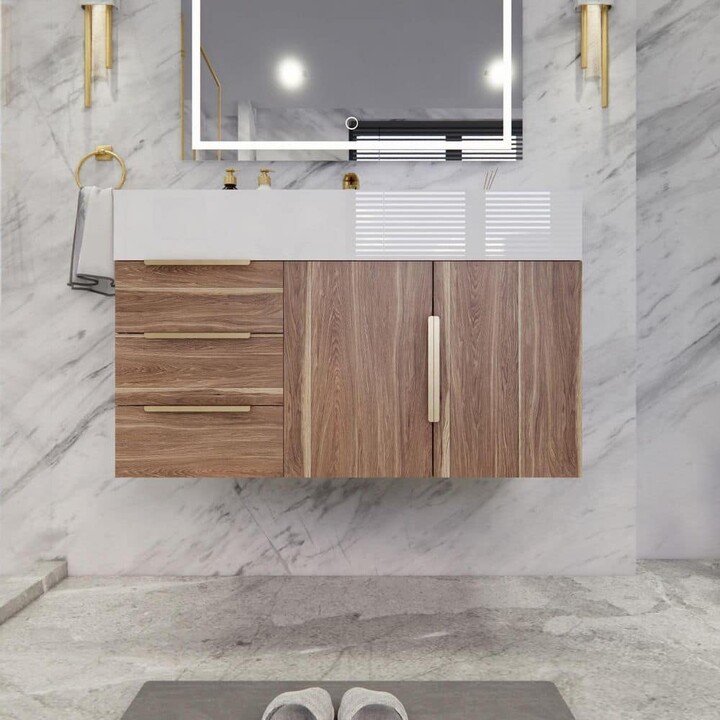 BV Better Vanity Bethany 36 in. W x 20 in. D x 22 in. H Single Sink Floating Bath Vanity in White Oak with White Acrylic Top
