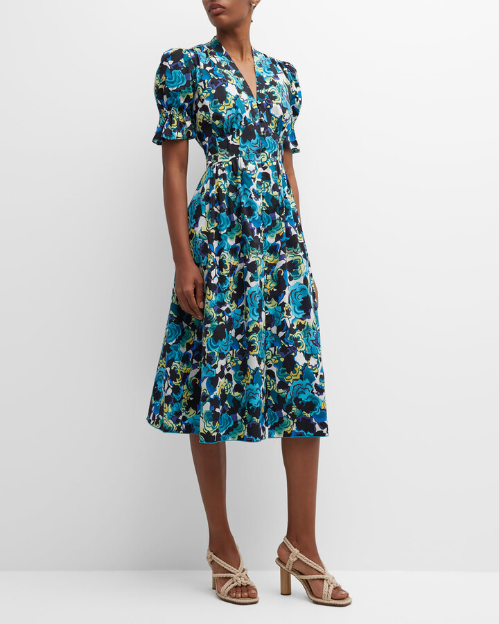 Diane von Furstenberg Erica Floral-Print Puff-Sleeve Midi Dress - ShopStyle