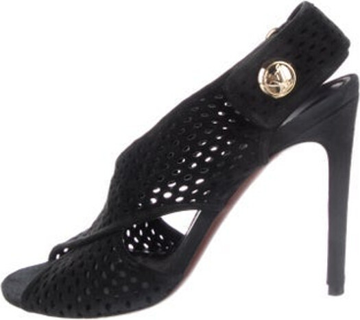 Pre-owned Louis Vuitton Black Suede Embellished Slingback Sandals