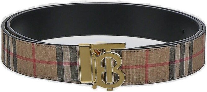 Burberry Black Embossed Check Leather Buckle Belt 90CM