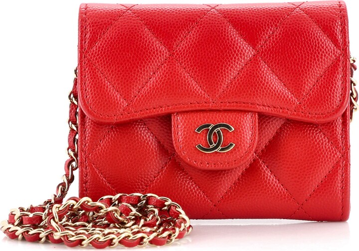 Chanel Caviar Quilted Small Clutch with Chain Red