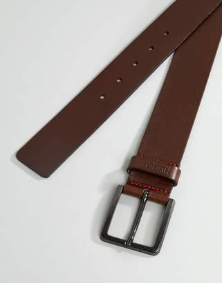 HUGO Logo Keeper Leather Belt in Brown