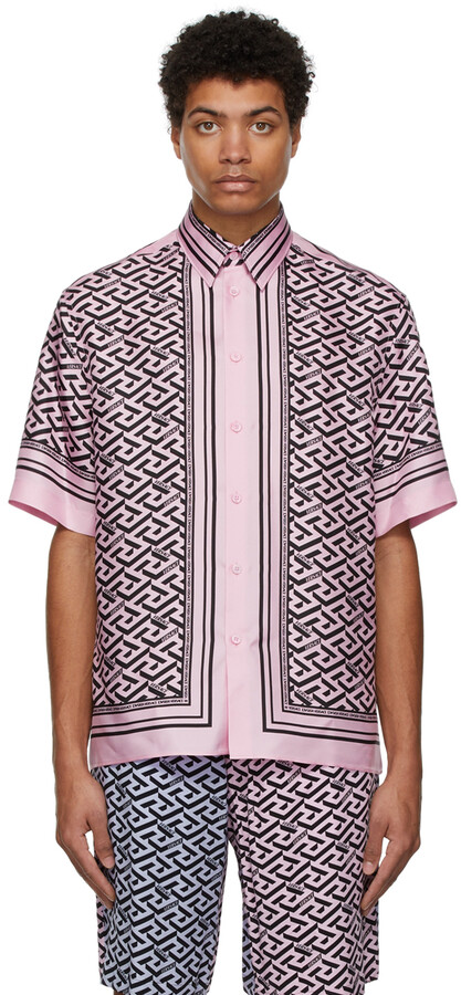 Versace Pink & Black Silk Signature Short Sleeve Shirt - ShopStyle