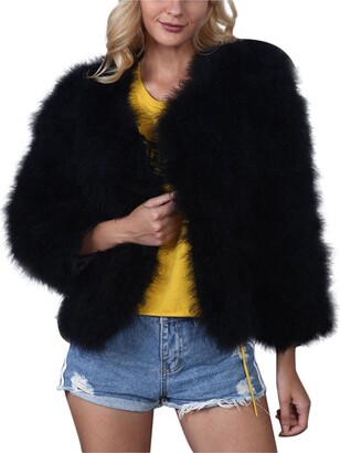 KaloryWee Faux Fur Coat Women Plus Size Ladies Long Coat Parka Blouse Notch Collar Office Ladies Winter Warm-Up Faux Wool Fur Duffle Outwear Black Grey 