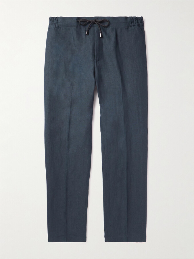 Men Slim-fit Linen Drawstring Pants