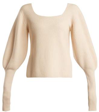 KHAITE Lynette Balloon Sleeve Ribbed Knit Wool Sweater - Womens - Ivory