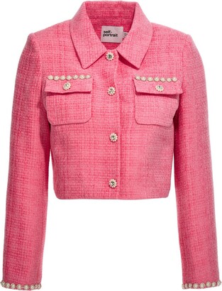 ジャケット SELF PORTRAIT PEARL TRIM BOUCL CROPPED JACKET SELF-PORTRAIT Bouclé Pearl Trim Jacket Self-Portrait
