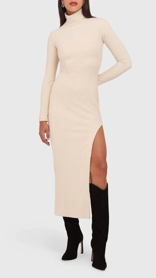 Secora Mock Neck Velvet Midi Dress In Cream