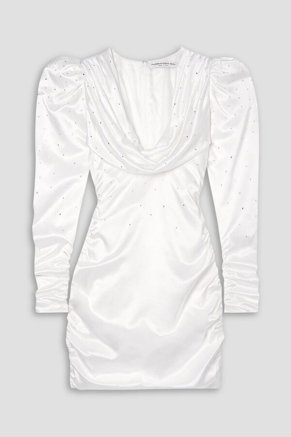 Alessandra Rich Draped crystal-embellished duchesse silk-satin mini dress