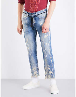 Off-White Paint-splattered distressed cropped straight-leg jeans